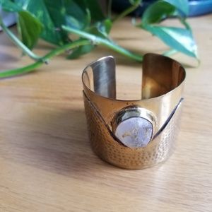 Brass cuff bracelet with crystal